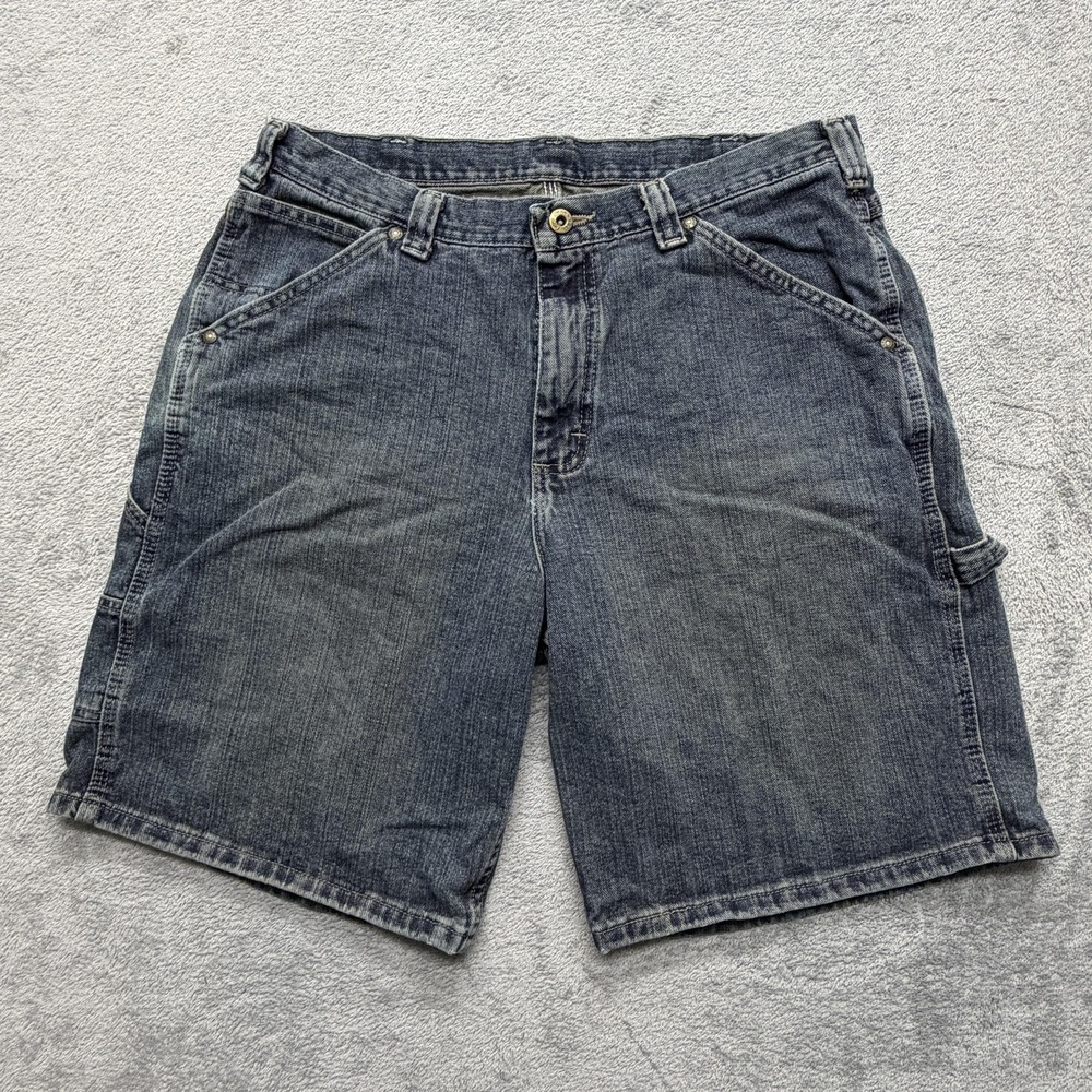 Carpenter Denim Shorts Mens Measured 34x10 Blue Utility Hammer Loop Pockets